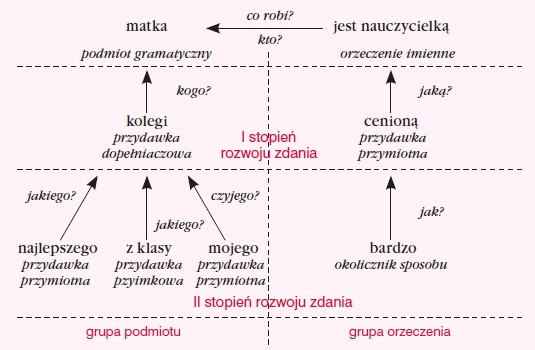 Rozbiór i wykres zdania pojedynczego, grupa podmiotu i orzeczenia