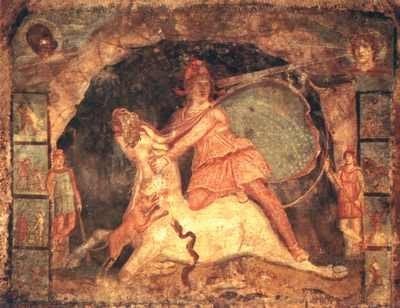 Malowidło ścienne przedstawiające boga Mitrę