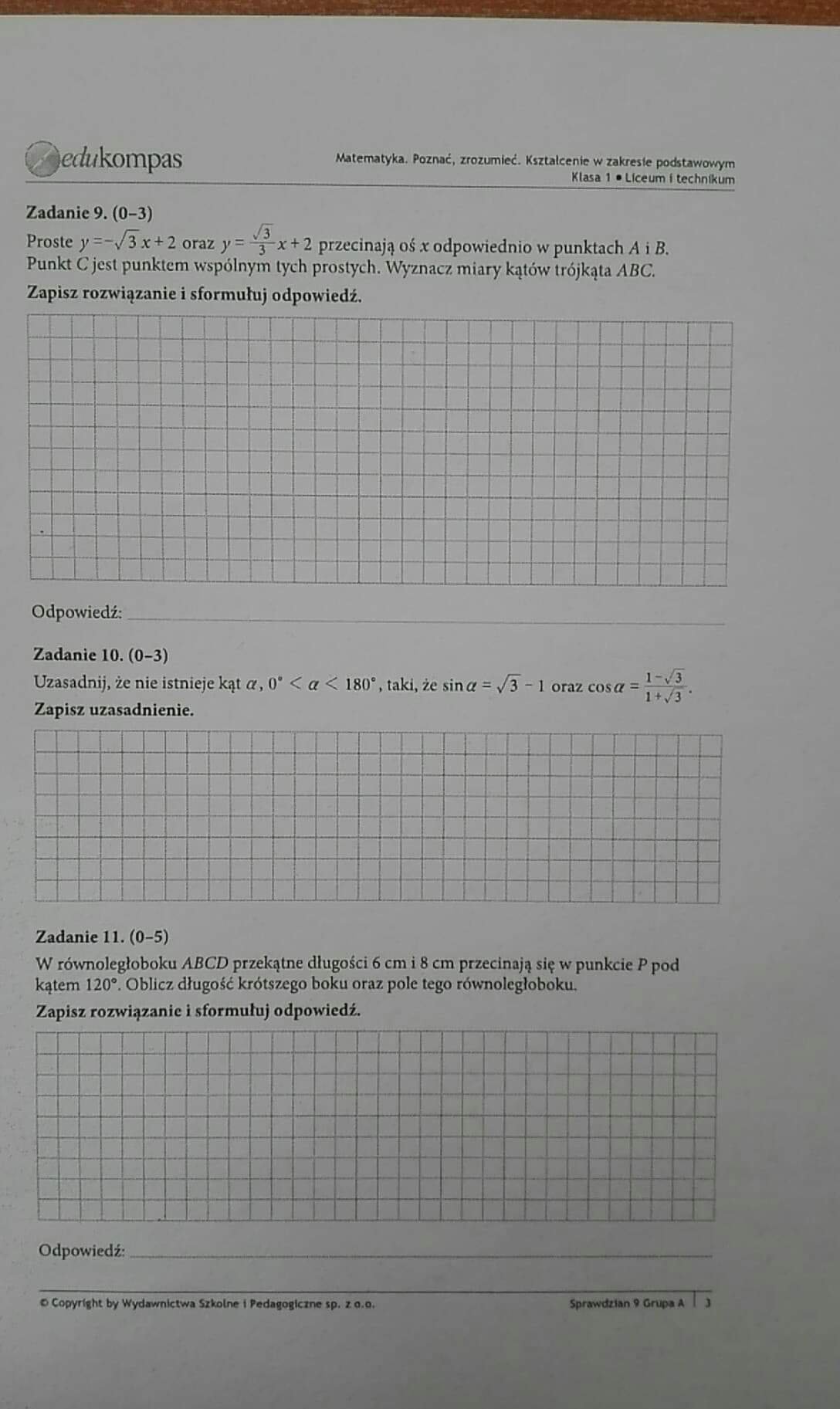 Sprawdzian Z Trygonometrii Liceum Zakres Podstawowy Sprawdzian z matematyki klasa 1 liceum trygonometria - Sciaga.pl