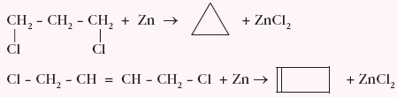 reakcja eliminacji tworząc cykloalkany lub cykloalkeny